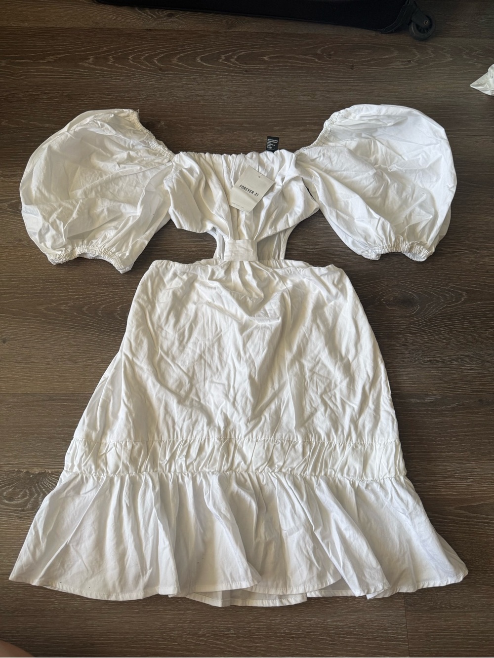Forever 21 White Ruffled Mini Dress with Puff Detail